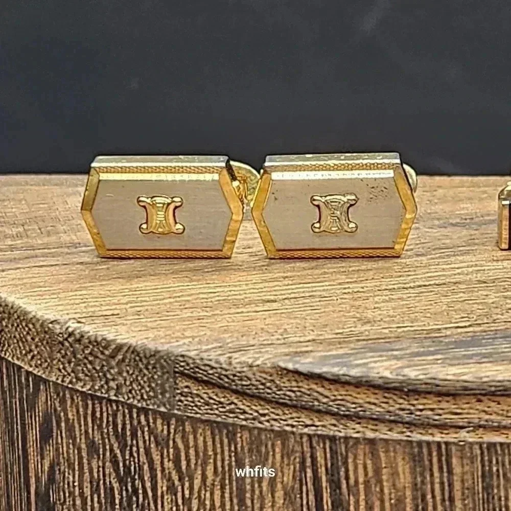 Celine Gold and Silver Tone Cufflinks and Tie Bar Set